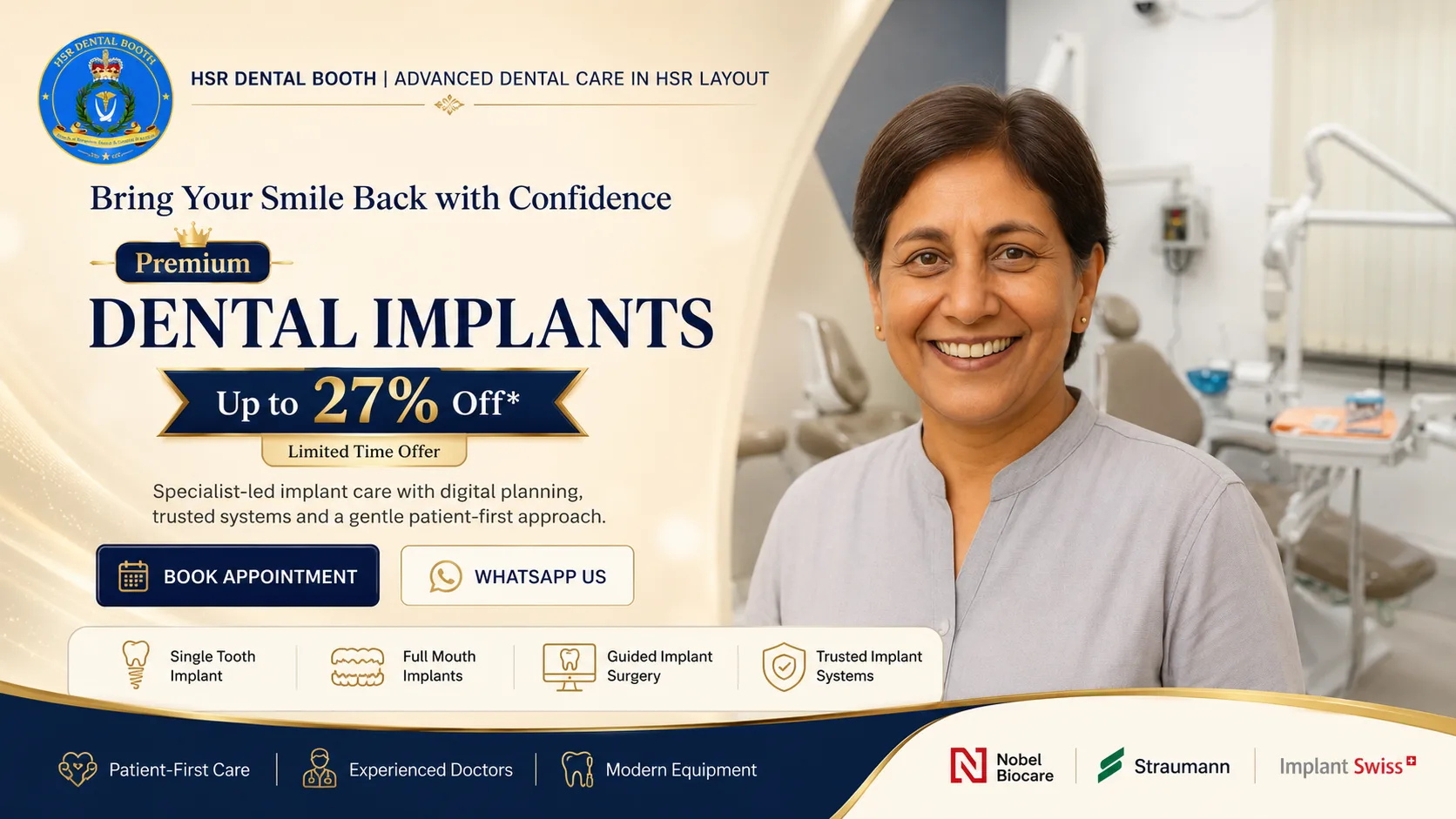 Dental implants and fixed teeth replacement at HSR Dental Booth, HSR Layout